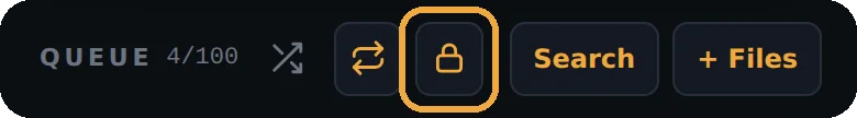 The queue bar in BeatBuddies with the padlock button highlighted, next to shuffle and repeat